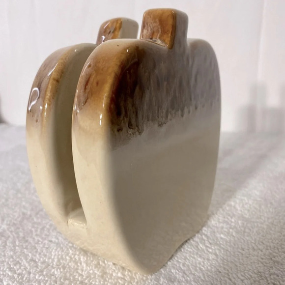 Vintage Pottery Art Ceramic Tan Brown Apple  Shaped Napkin Holder - Picture 8 of 13